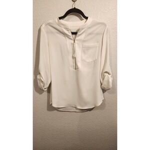 Trina Turk Ivory Kaiko Half Zip Gold Zipper Long Sleeve Blouse‎ women's small